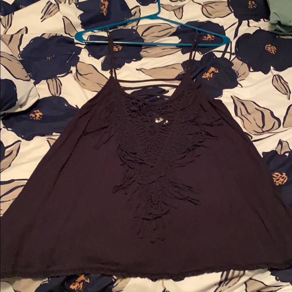 Navy Fringe lace tank top